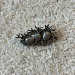 vintage signed Metzke pewter bird's nest and eggs brooch